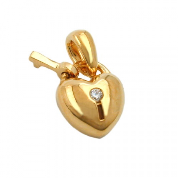 Anhänger 11x9mm Herz Schloss mit Schlüssel Zirkonia vergoldet 3 Mikron, ohne Dekoration