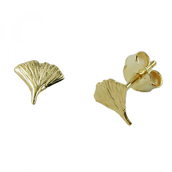 Ohrstecker Ohrring 7mm Ginkgoblatt glänzend 9Kt GOLD, ohne Dekoration
