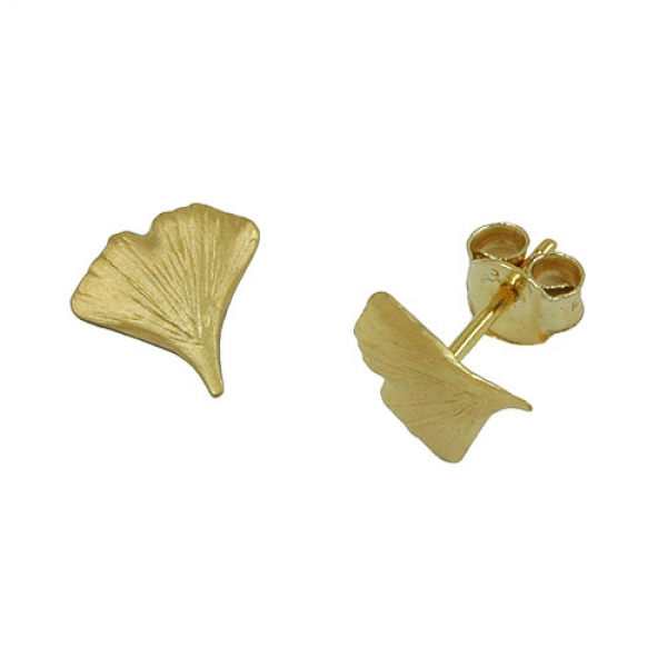 Ohrstecker Ohrring 9mm Ginkgoblatt matt 9Kt GOLD, ohne Dekoration