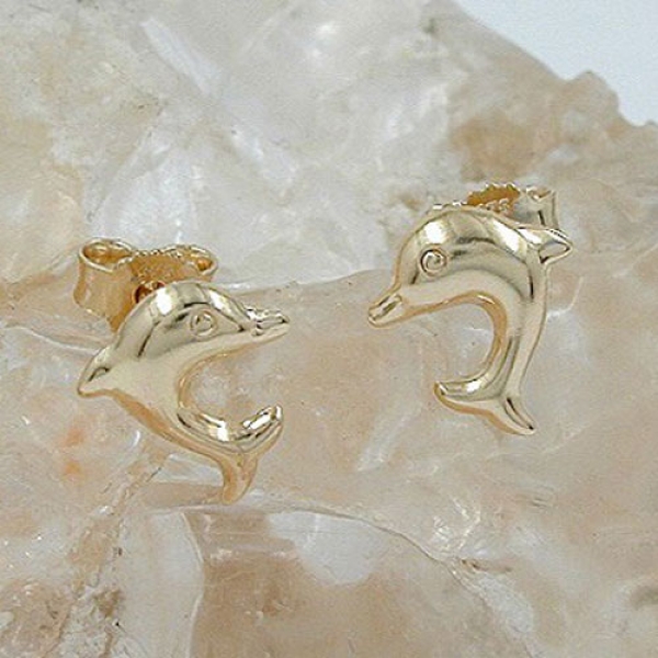 Ohrstecker Ohrringe 8x7mm springender Delfin glänzend 9Kt GOLD
