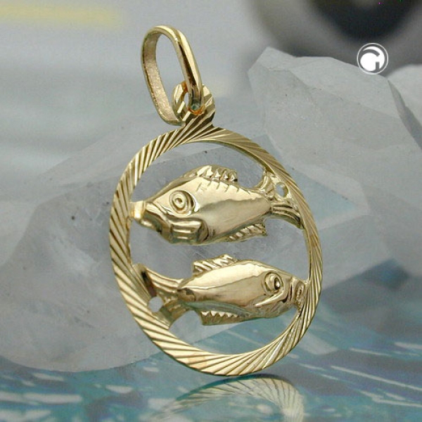 Anhänger 15mm Sternzeichen Fische 9Kt GOLD