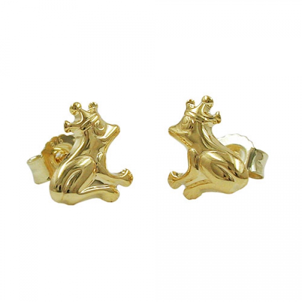Ohrstecker Ohrring 8x7mm Frosch mit Krone glänzend 9Kt GOLD, ohne Dekoration