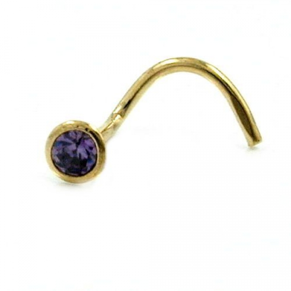 Nasenstecker 2,5mm Spirale mit Zirkonia lila-violett 18Kt GOLD, ohne Dekoration