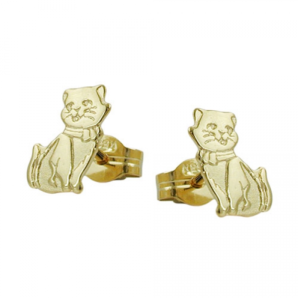 Ohrstecker Ohrring 8x5mm Katzen teil-mattiert 8Kt GOLD, ohne Dekoration