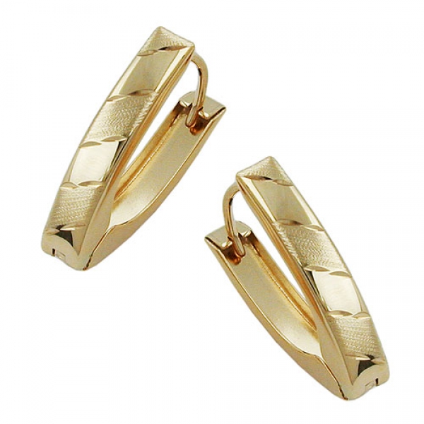 Creolen Ohrringe Ohrring 18,5x4mm Klappscharnier V-Form spitzoval diamantiert 9Kt GOLD
