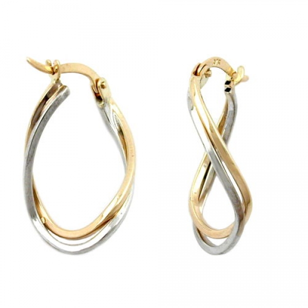 Creolen Ohrringe Ohrring 22x15x3mm bicolor mit Weißgold durchlegiert 9Kt GOLD, ohne Dekoration