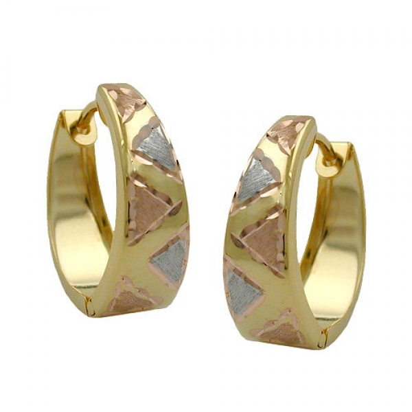 Creolen Ohrringe Ohrring 14x13x5mm Klappscharnier tricolor diamantiert 9Kt GOLD