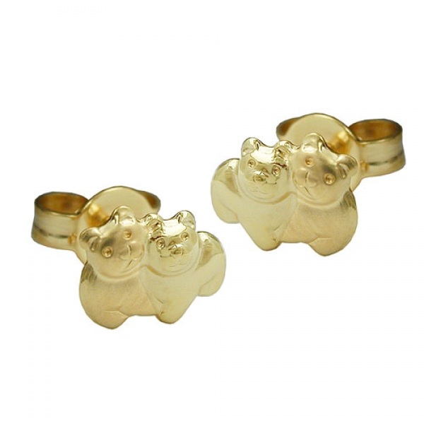 Ohrstecker Ohrringe 6x8mm Bärenpaar matt-glänzend 9Kt GOLD, ohne Dekoration