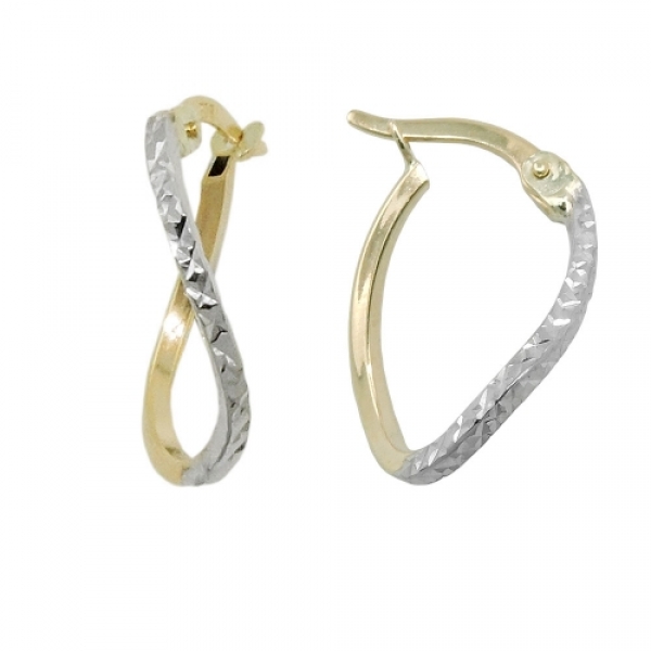 Creole Ohrring 17x12x1mm bicolor rhodiniert diamantiert 9Kt GOLD, ohne Dekoration