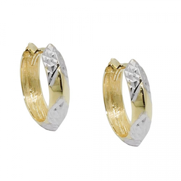 Creolen Ohrringe 14x3mm Klappscharnier kantig bicolor diamantiert 9Kt GOLD