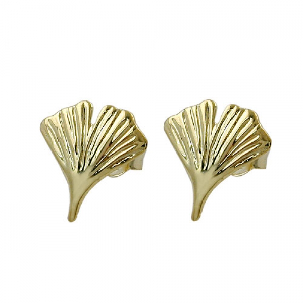 Ohrstecker Ohrring 12mm Ginkgoblatt glänzend 9Kt GOLD, ohne Dekoration