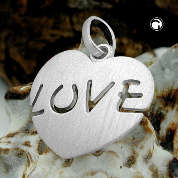 Schmuck Anhänger18x20,5mm Herz mit Inschrift - LOVE - mattiert rhodiniert Silber 925-90606