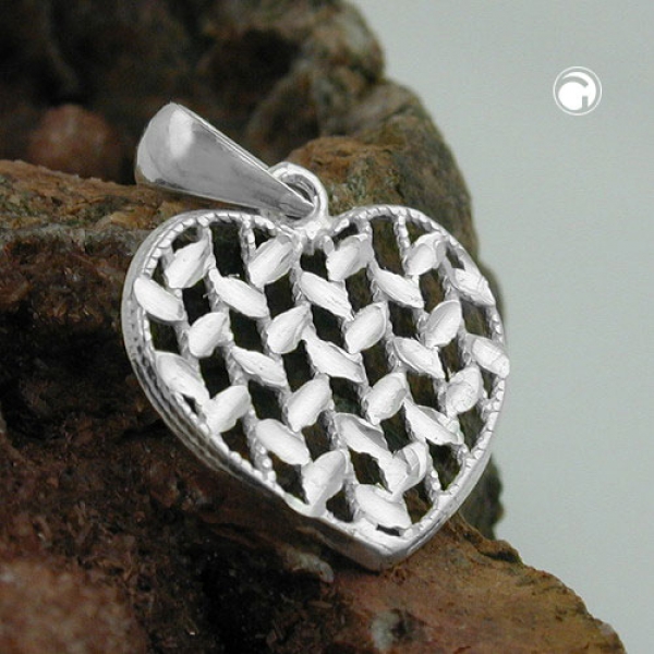 Schmuck Anhänger 15x15mm Herz glänzend diamantiert Silber 925-90967