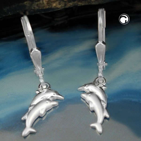 Ohrbrisuren Ohrhänger Ohrringe 25x11mm Delfinpaar matt-glänzend Silber 925