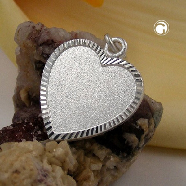 Schmuck Anhänger 17mm Gravurplatte Herz matt-diamantiert Silber 925-92699