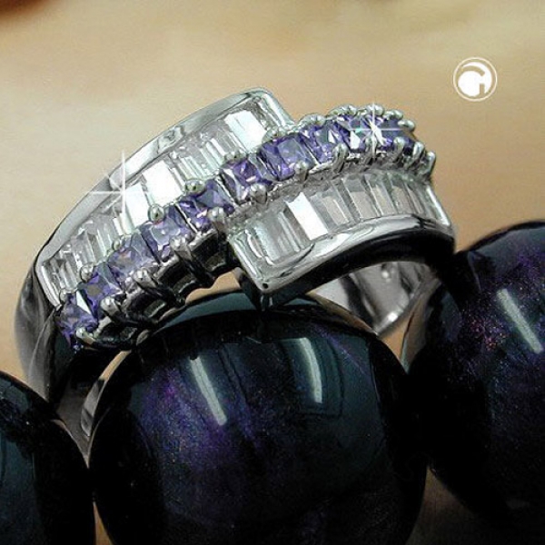 Ring 8,5mm mit Zirkonias amethyst weiß glänzend rhodiniert Silber 925 Ringgröße 60-92956-60