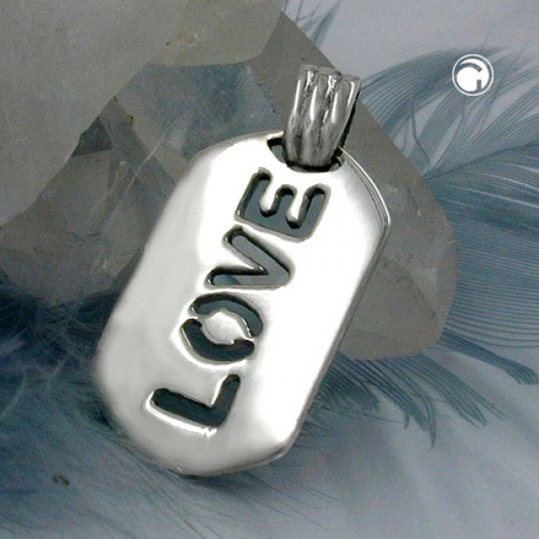 Schmuck Anhänger 24x15mm Platte mit Schriftzug - LOVE - glänzend Silber 925-92974